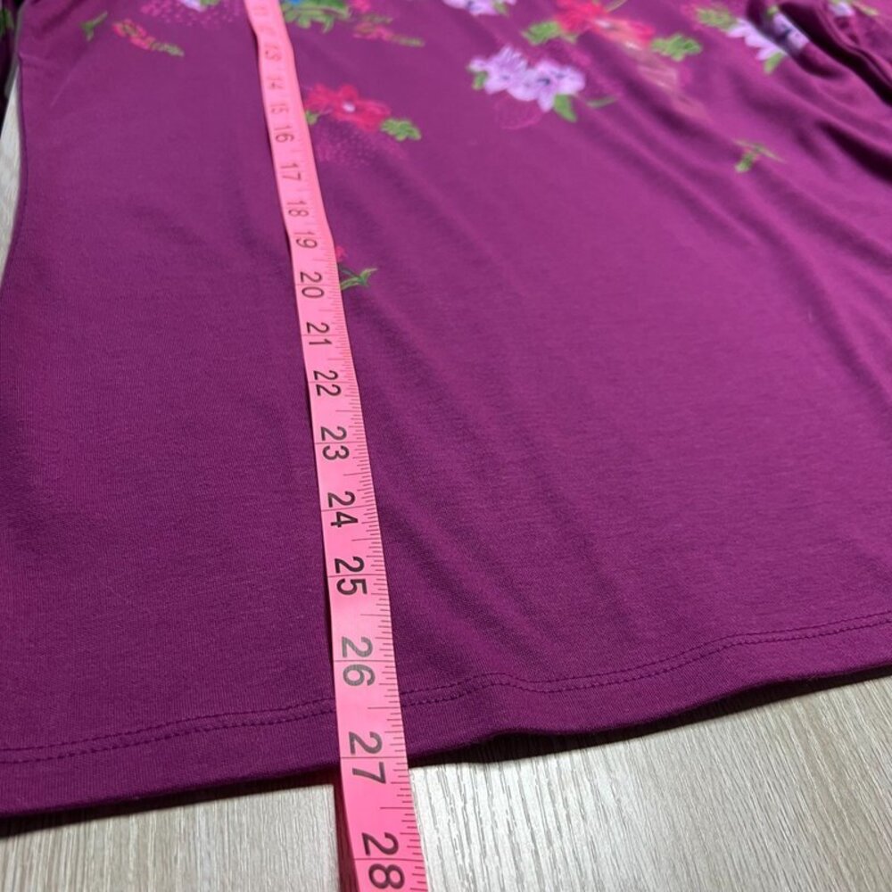 Style & Co Long Sleeve Tee Shirt Women's XL Floral on Purple Boat Neck 3/4 Sleev - Picture 12 of 13